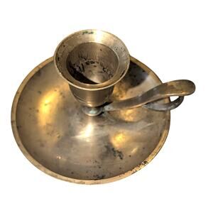 Vintage Brass Chamber Candle Stick Holder Finger Handle 2.5 inch